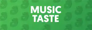 Music Taste banner with musical notes and vibrant green background.